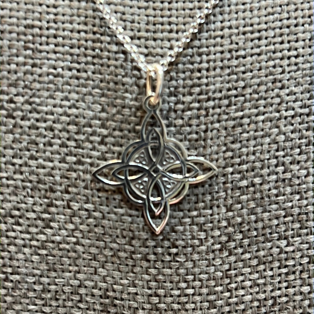 Celtic Ornate Knot North Star & Circle Small Silver Pendant
