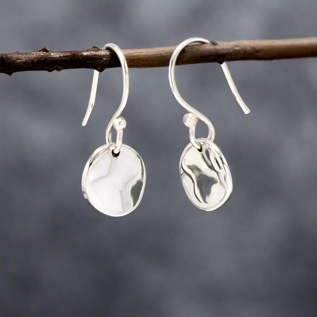 Selene Small Wavy Disc Silver Dangle Earrings