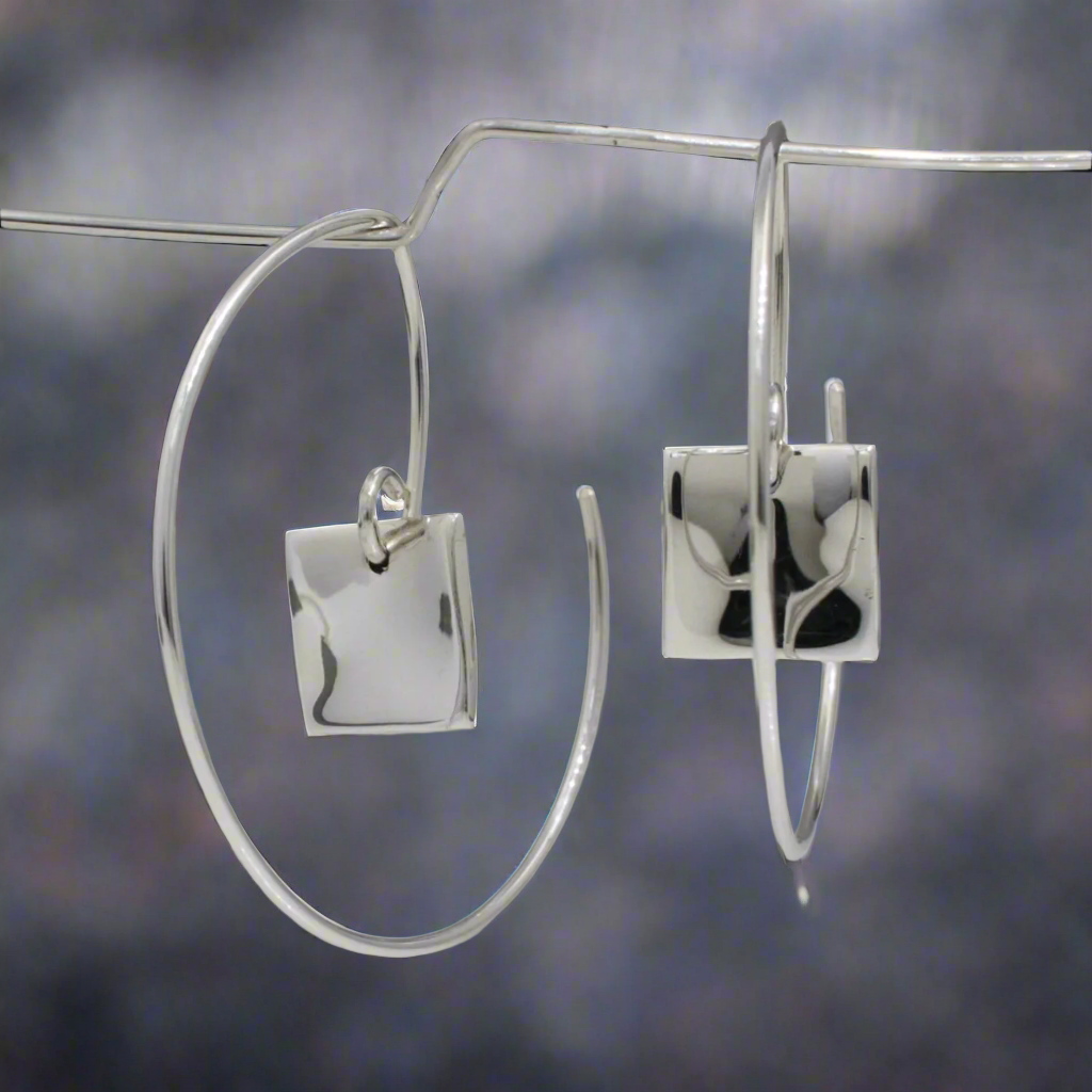 Selene Small Wavy Square Reverse Silver Hoop Earrings