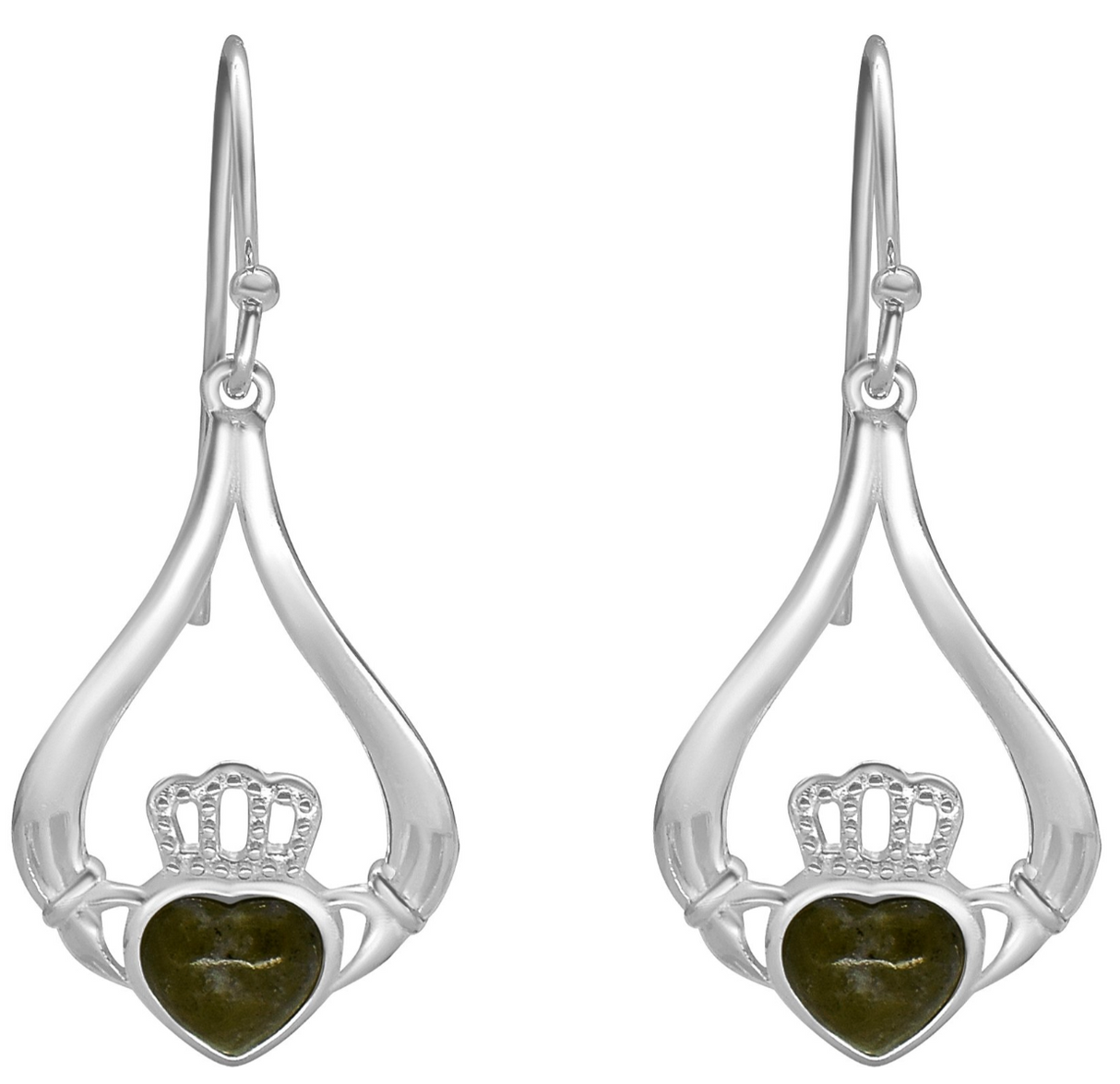 Connemara Marble Teardrop Claddagh Silver Earrings
