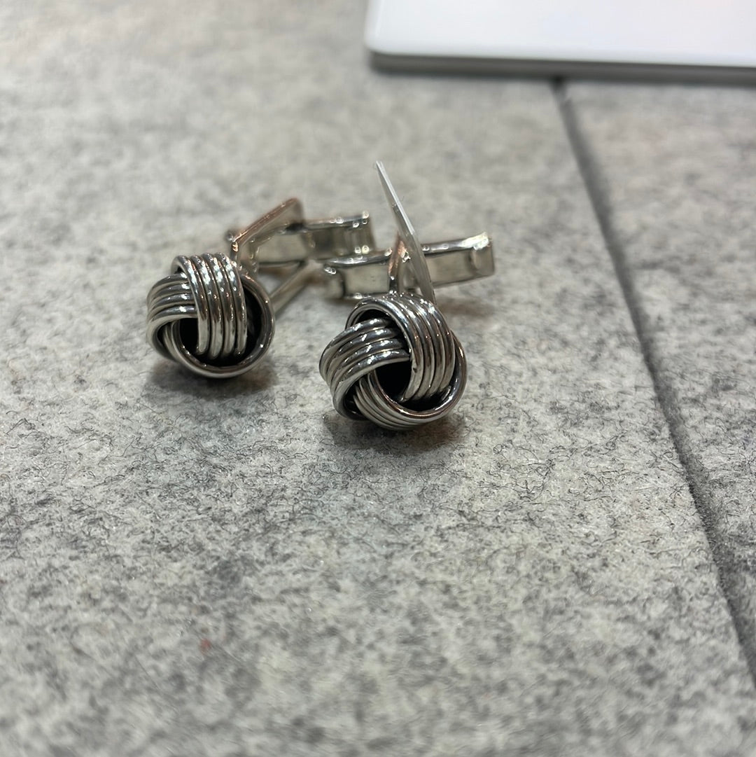 Aran Concentric-Circle Patterned Knot Silver Cufflinks