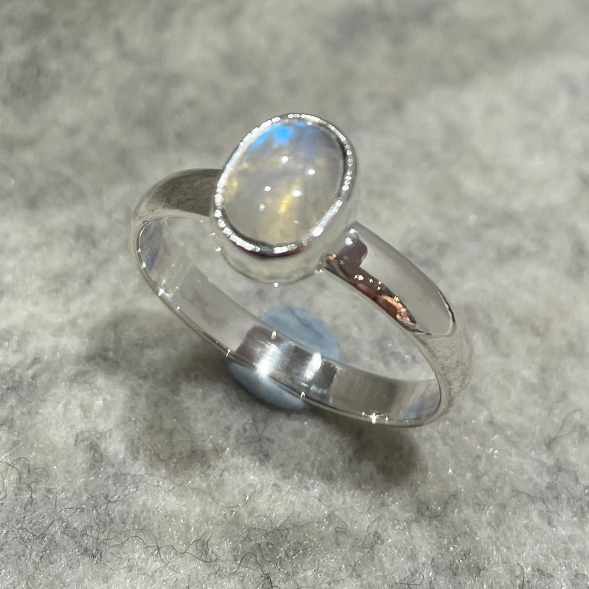 Candy Rainbow Moonstone Oval Cabochon Silver Ring