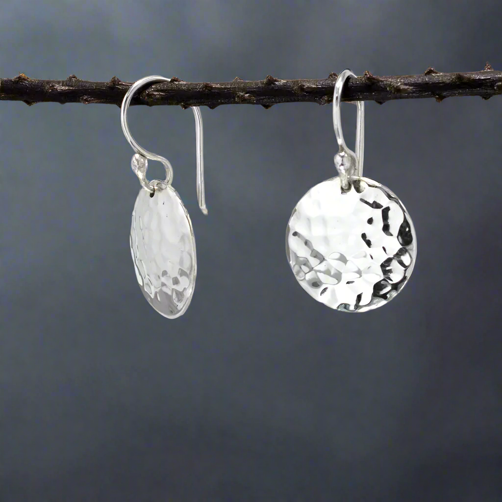 Artemis Disc Hammered Silver Dangle Earrings