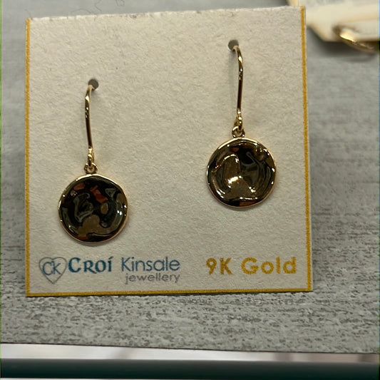 Round Pebble 9Ct Yellow Gold Dangle Earrings