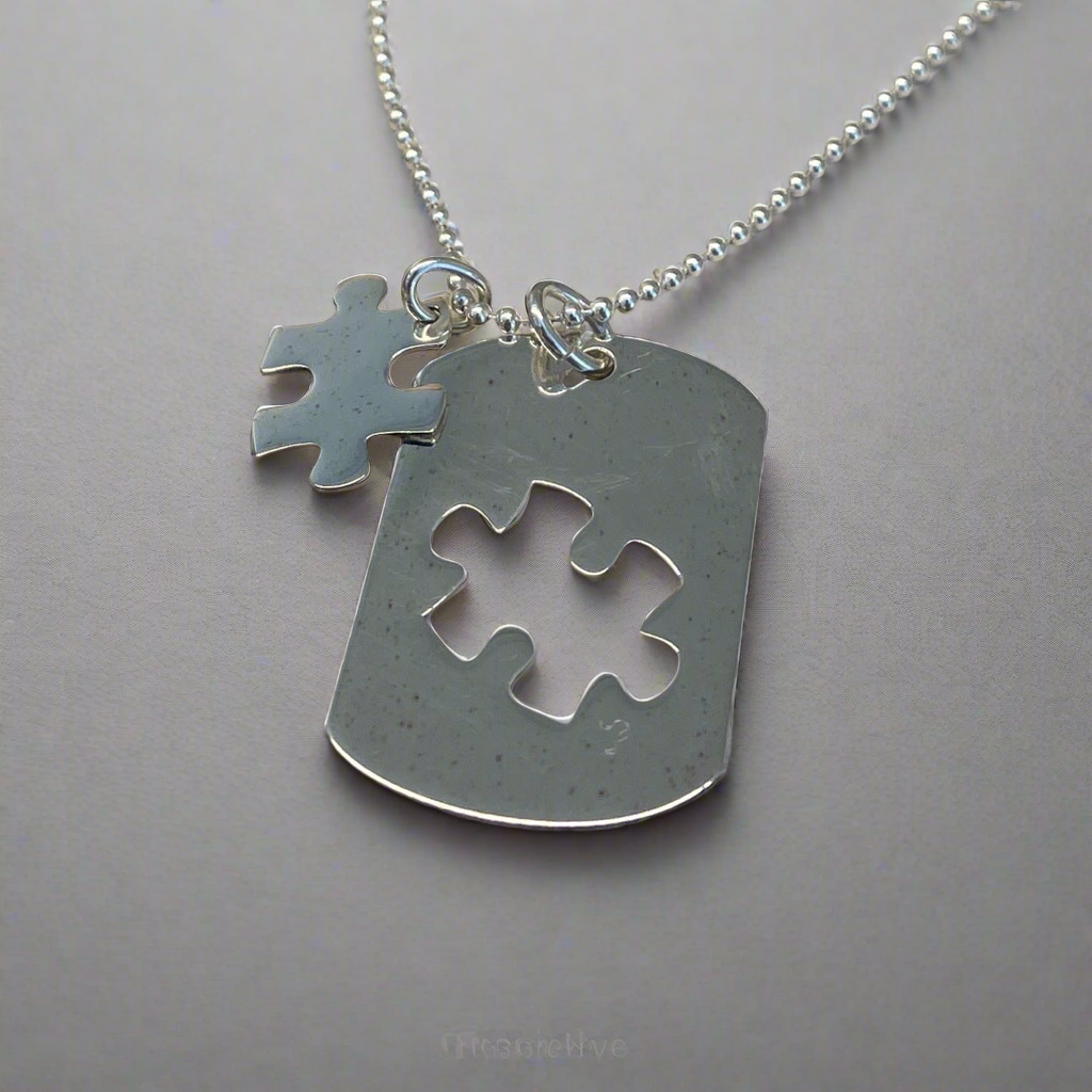 SAHA Jigsaw Puzzle Silver Pendant with Two Pieces
