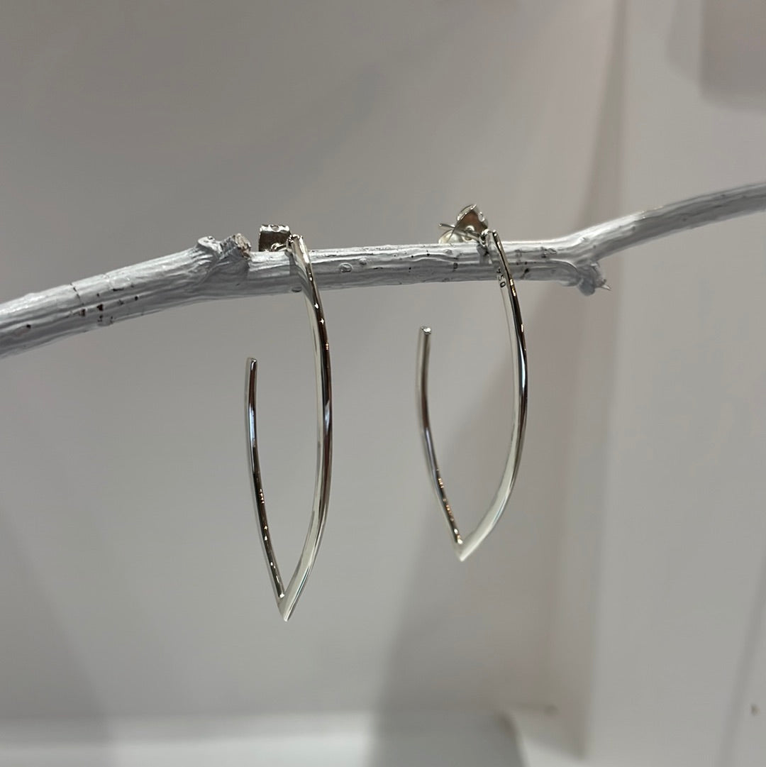 Saha Large Marquise Silver Stud Earrings