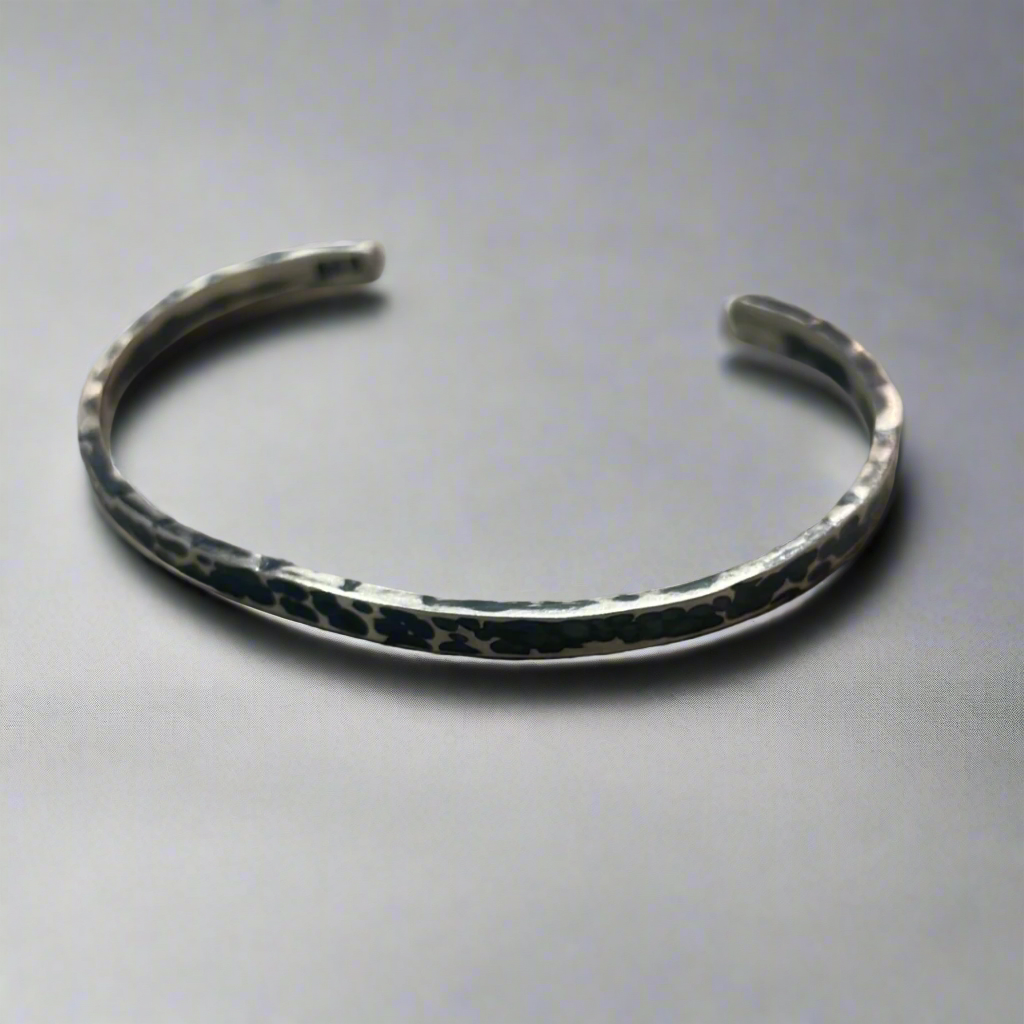 Aran Hammered Matte Oxidised Silver Cuff Bracelet
