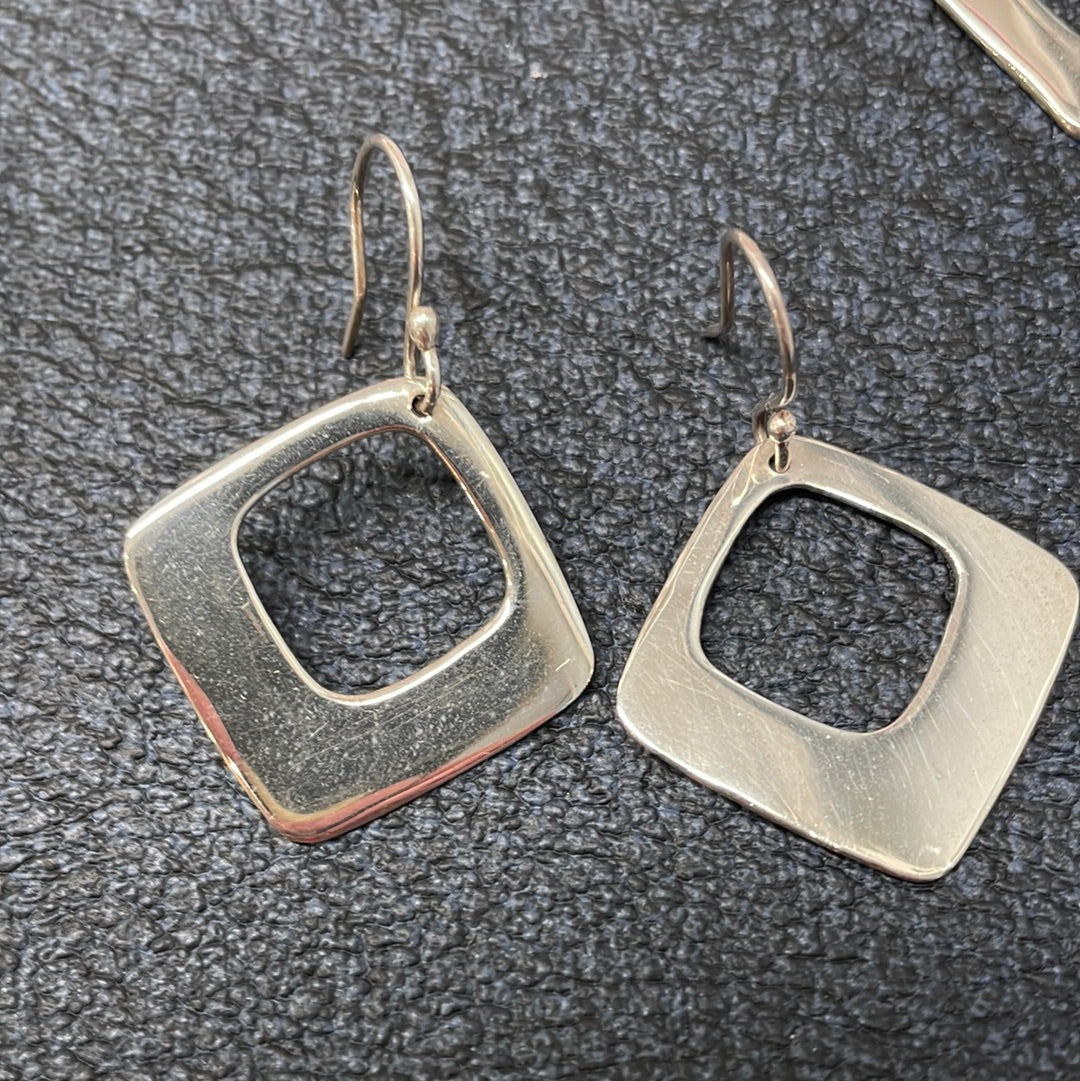 Nathalia Rhombus With Off-Center Silver Dangle Earrings