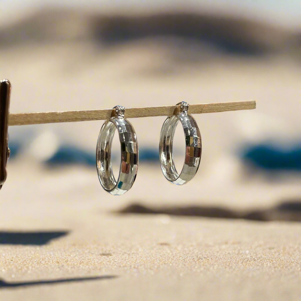 Lupita Small Facetted Disco Flat Silver Hoop Earrings