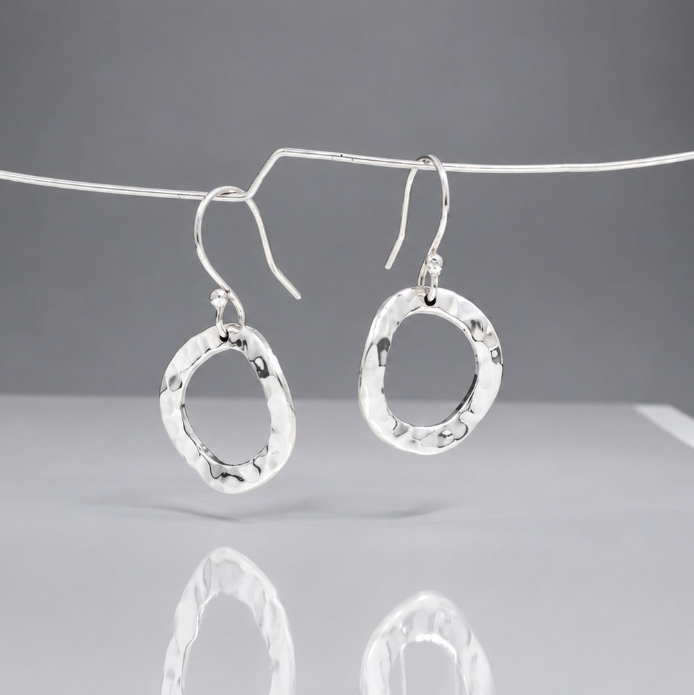 AYA Hoop Hammered Silver Dangle Earrings