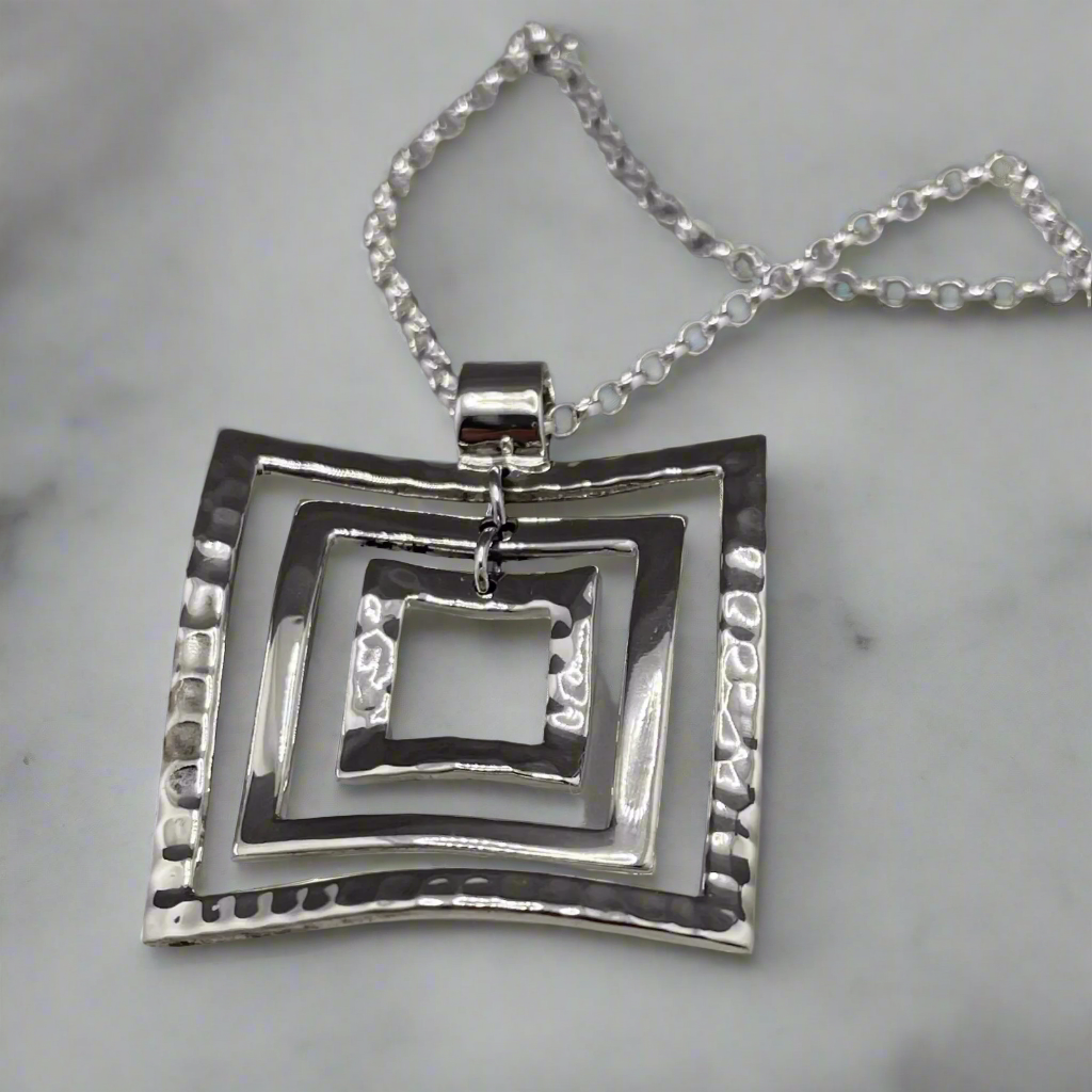 AYA - Multi Square Hammered Silver Pendant