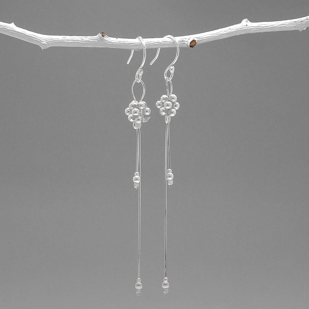 Áine Beaded Cluster Double Chain Silver Dangle Earrings