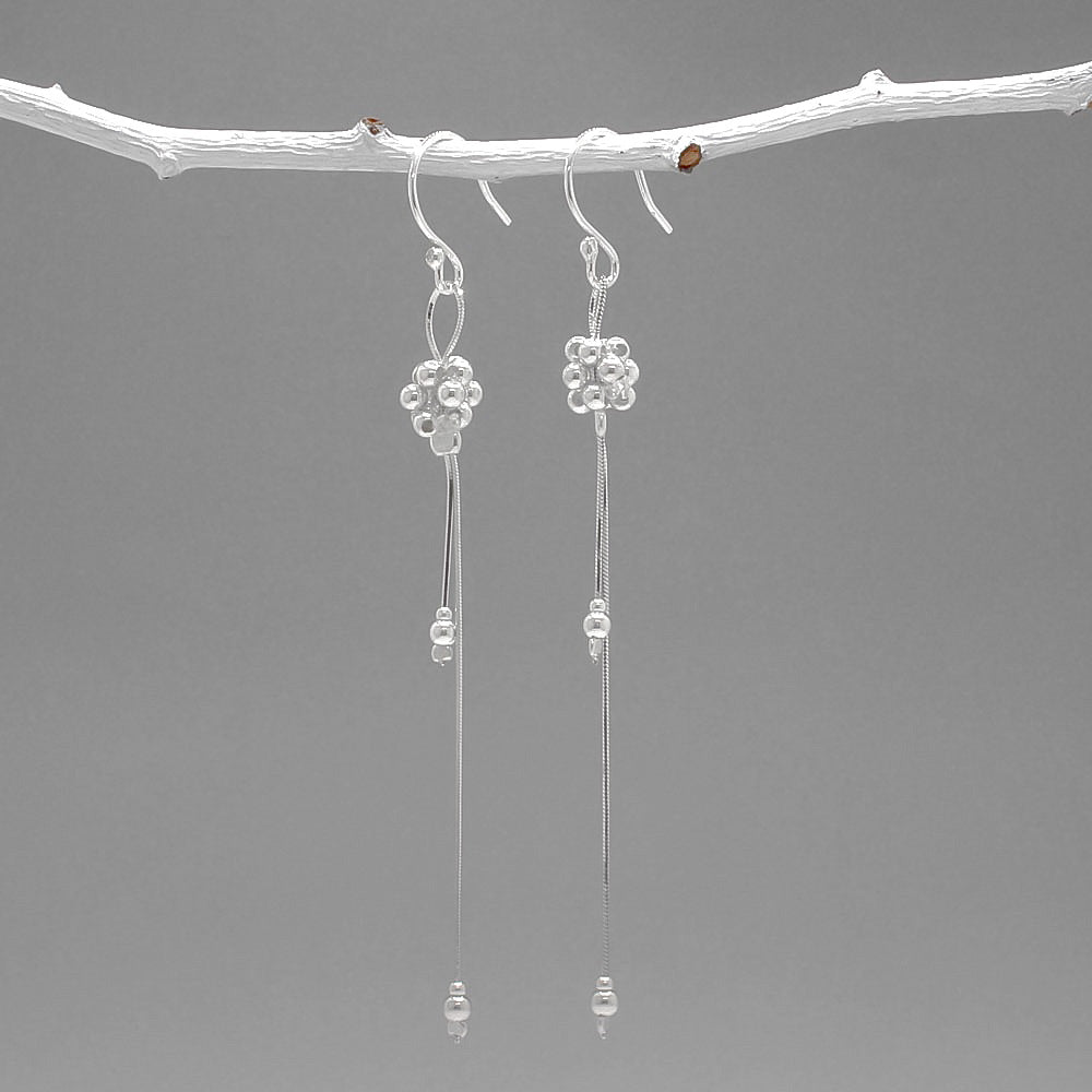 Áine Beaded Cluster Double Chain Silver Dangle Earrings