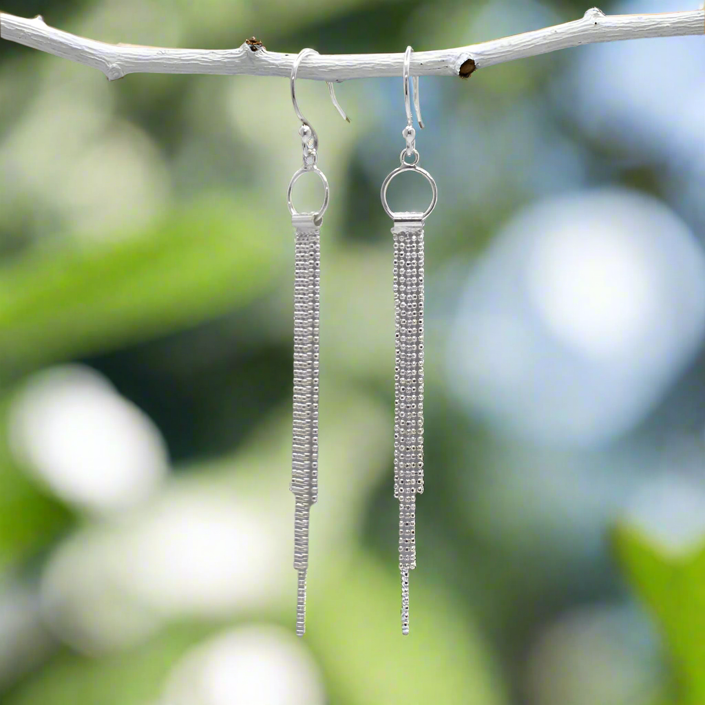 Áine Cascading Chains on Small Hoop Silver Dangle Earrings