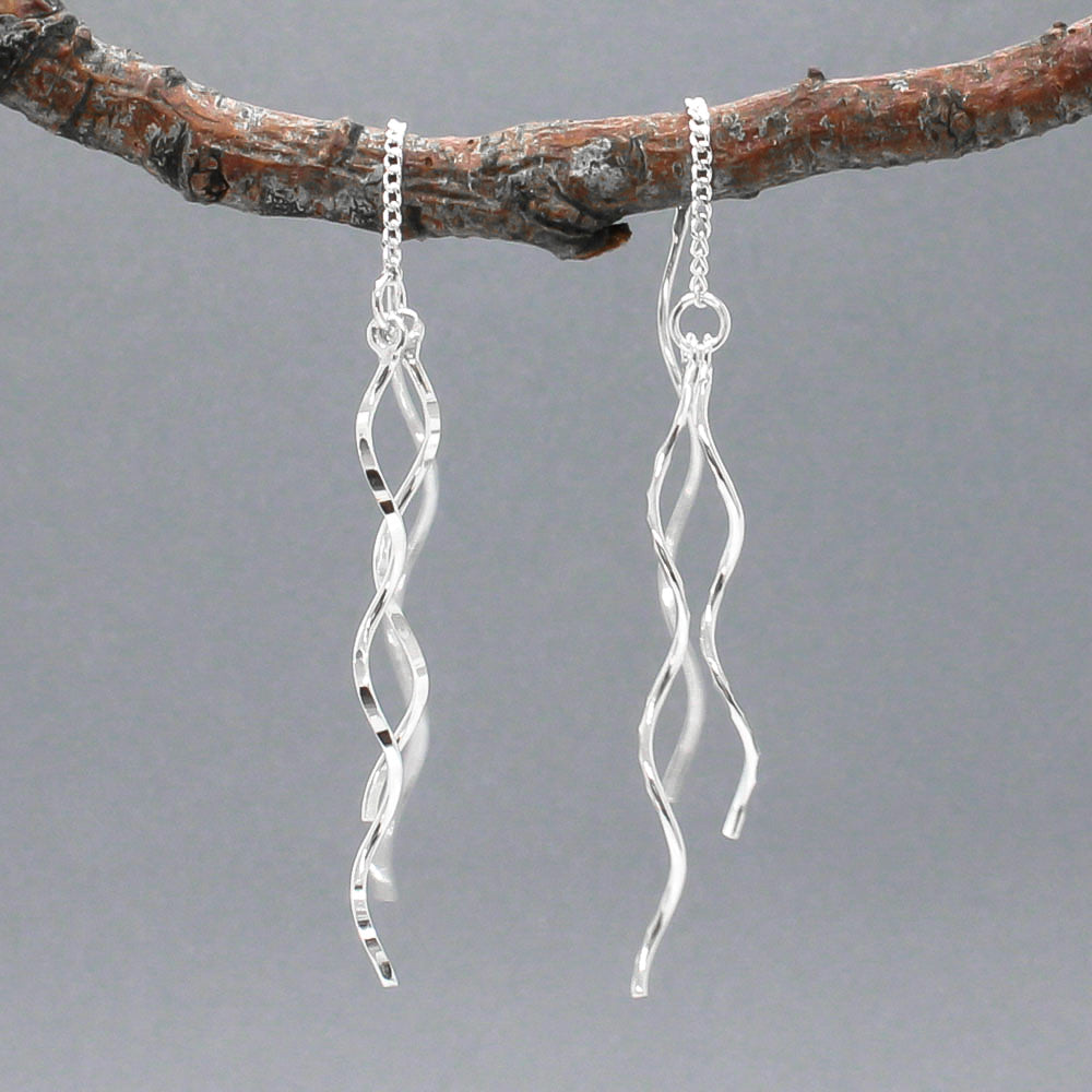 Áine Double Curved Sticks Silver Threader Earrings