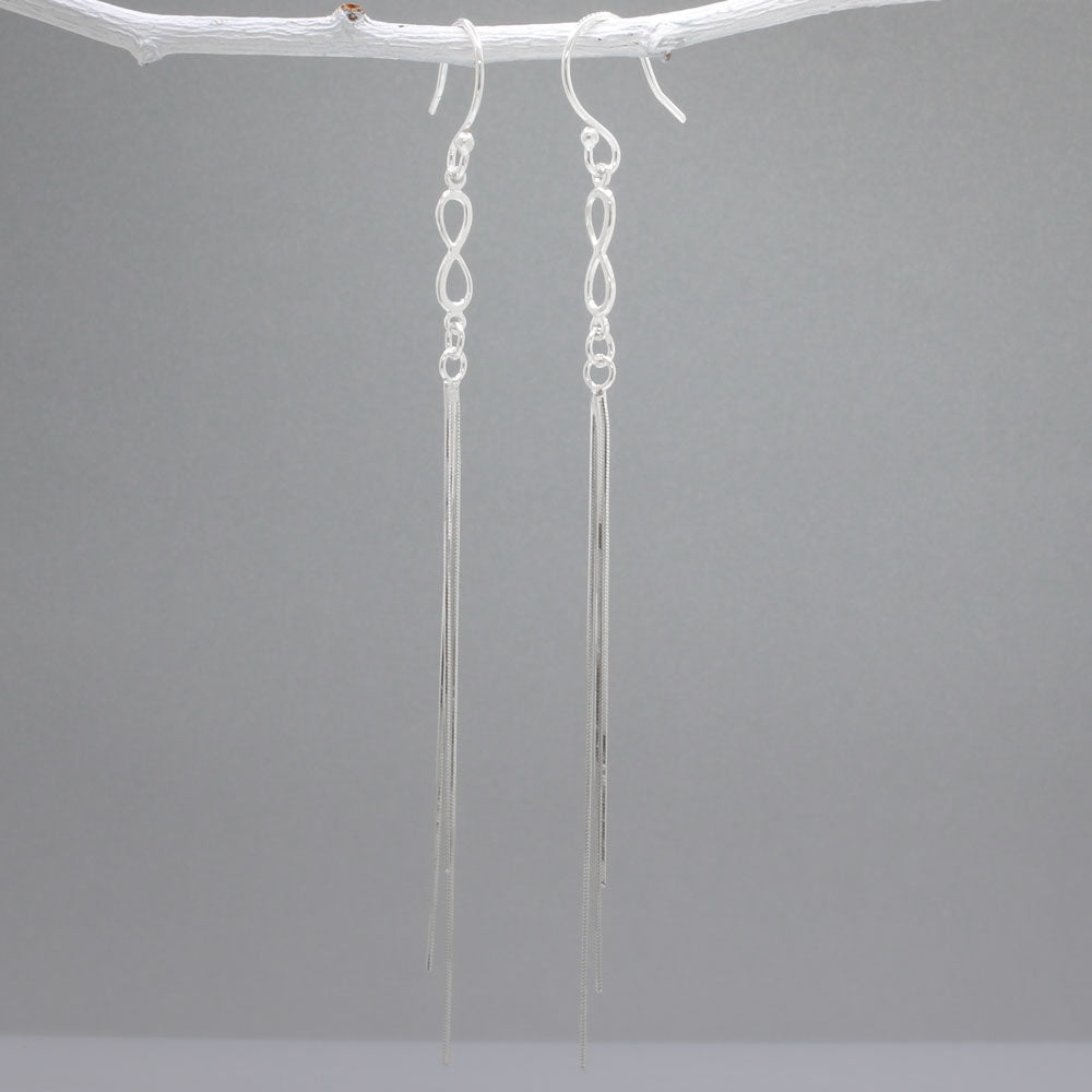 Áine Infinity Symbol with Cascading Chains Silver Dangle Earrings