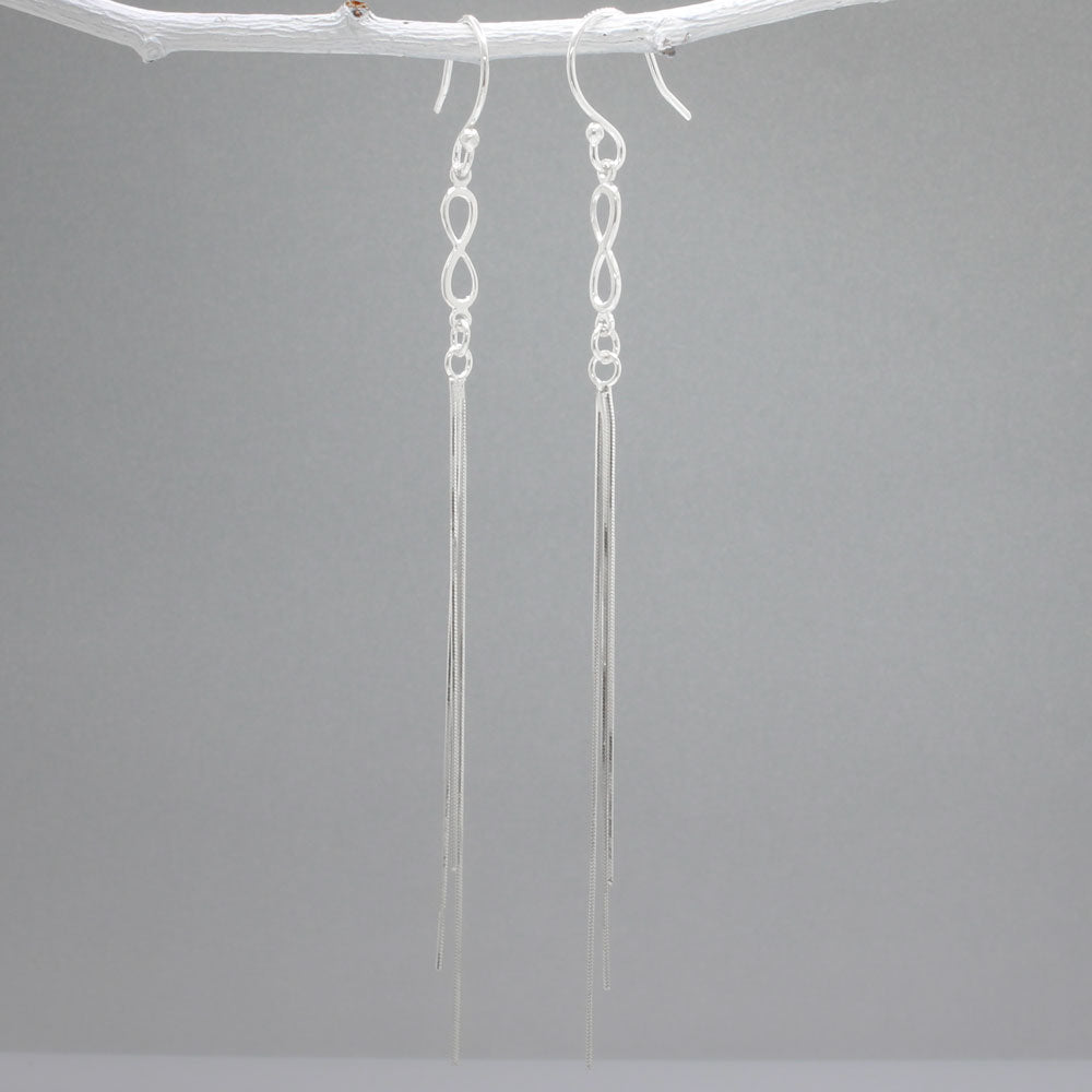 Áine Infinity Symbol with Cascading Chains Silver Dangle Earrings