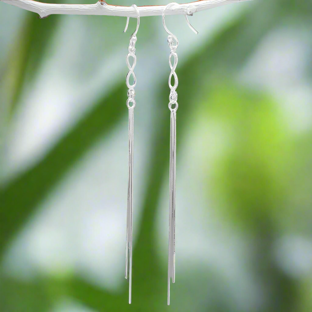 Áine Infinity Symbol with Cascading Chains Silver Dangle Earrings