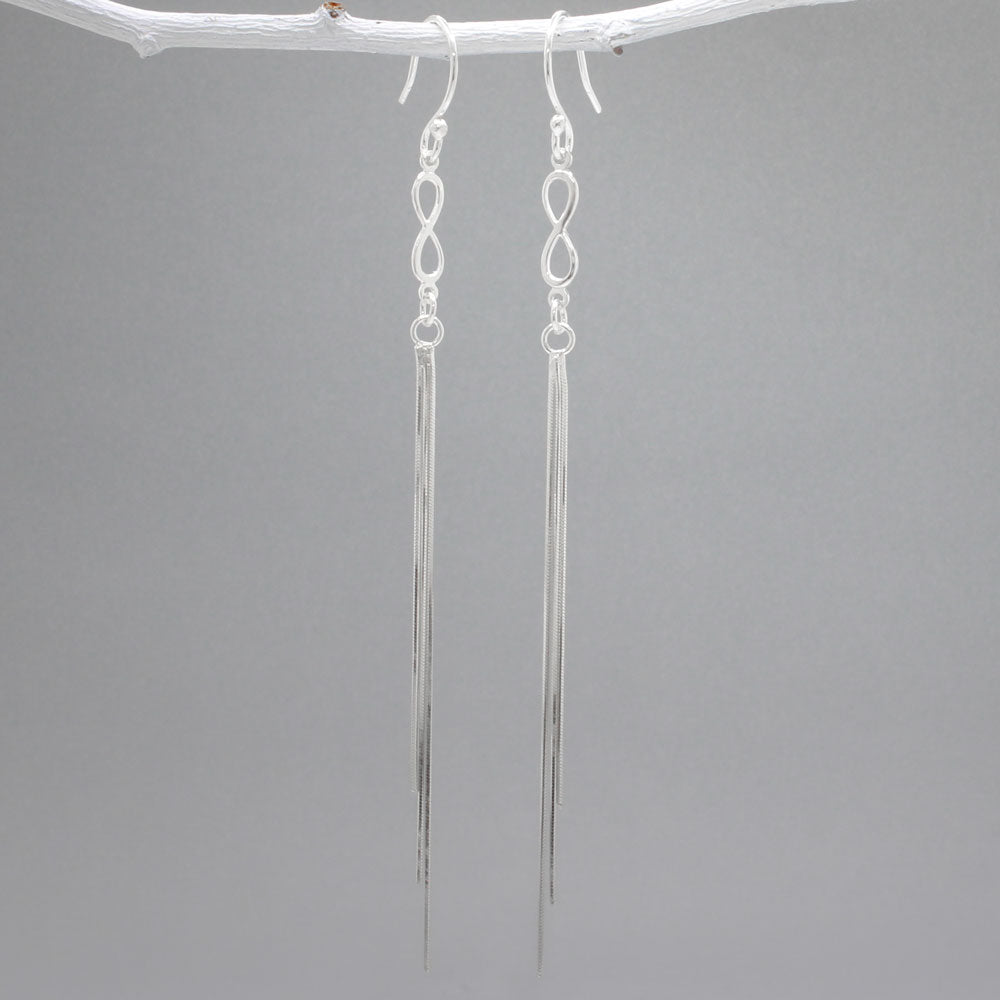 Áine Infinity Symbol with Cascading Chains Silver Dangle Earrings