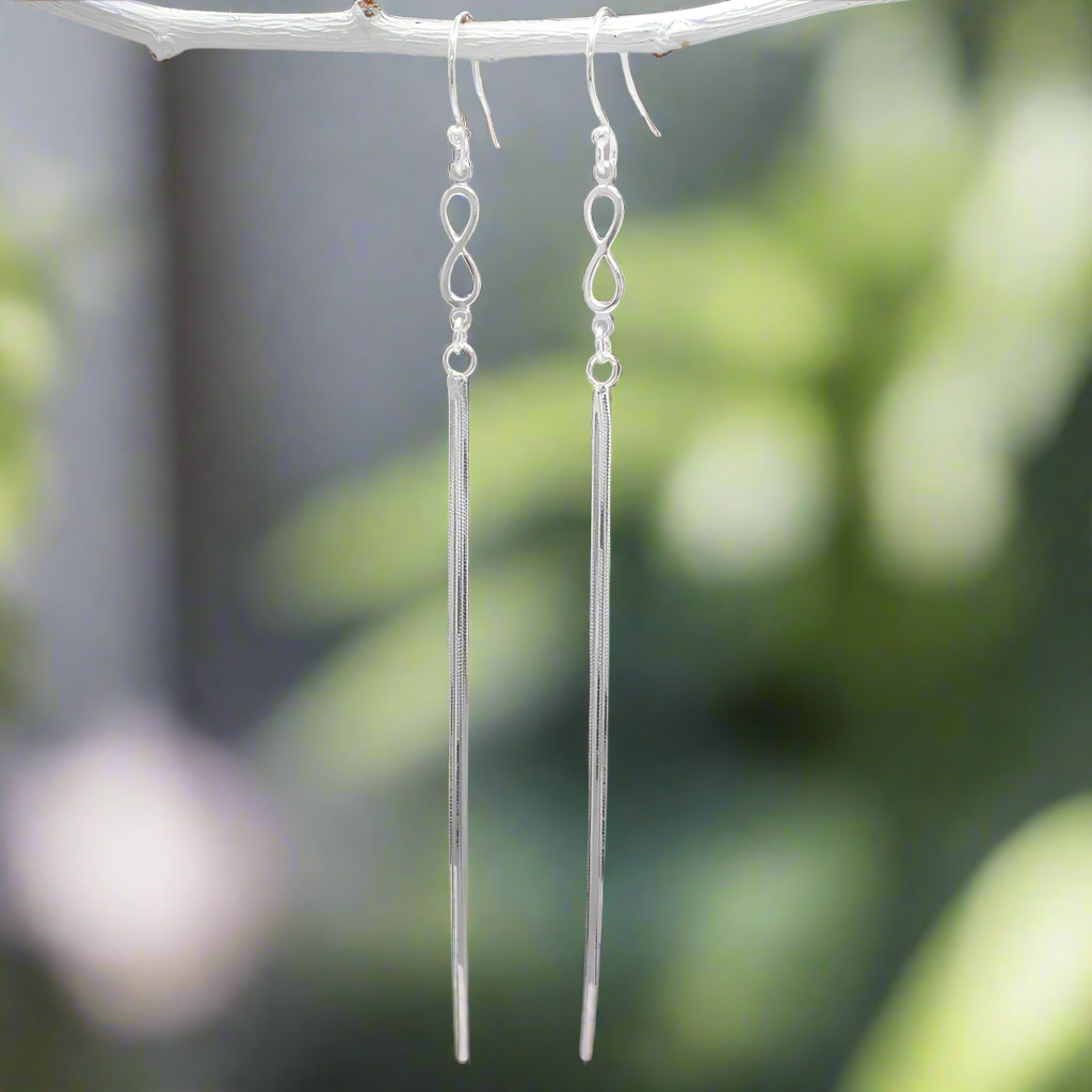 Áine Infinity Symbol with Cascading Chains Silver Dangle Earrings