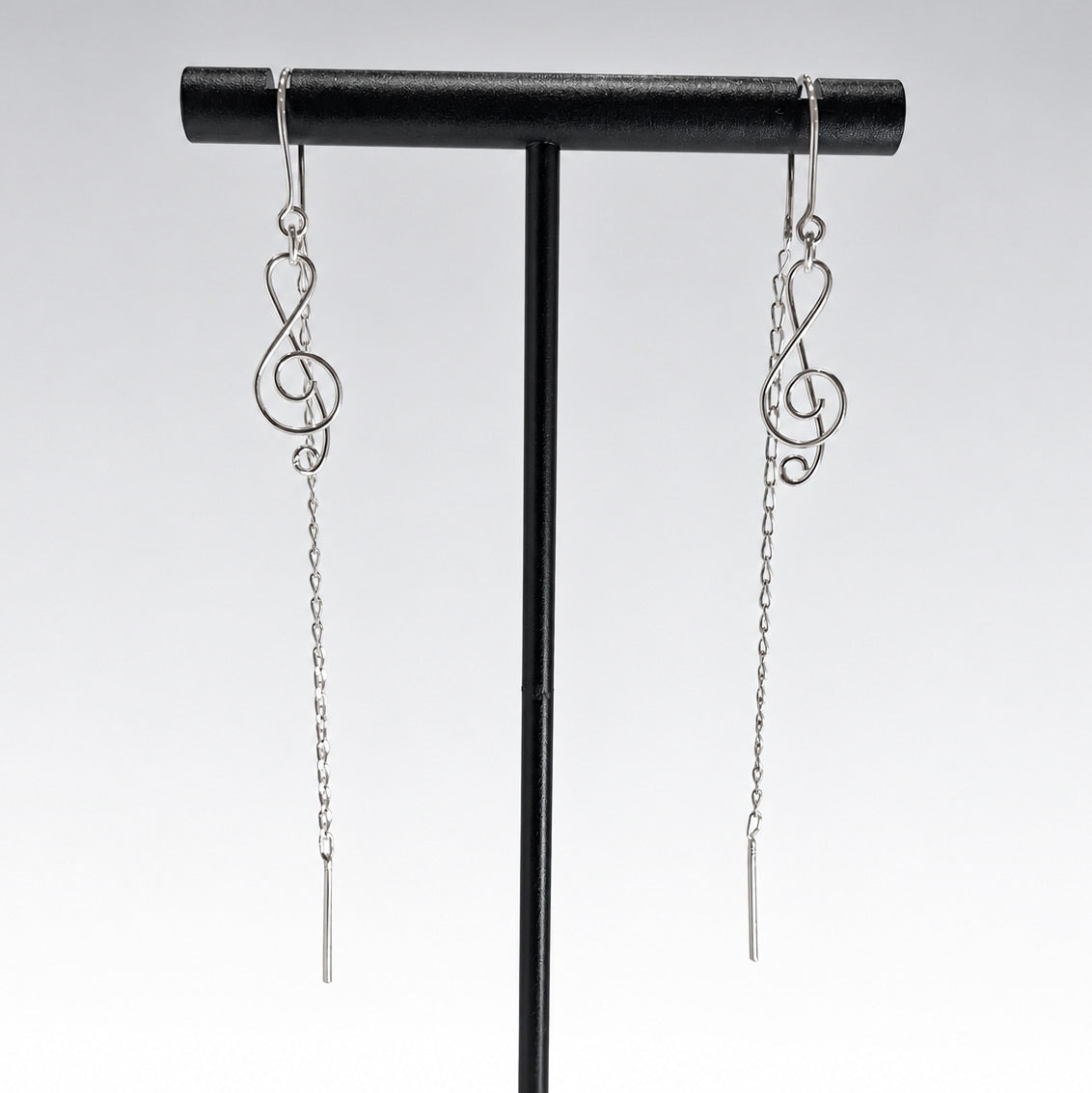 Áine Musical Note Drop with Back Chain Silver Dangle Earrings