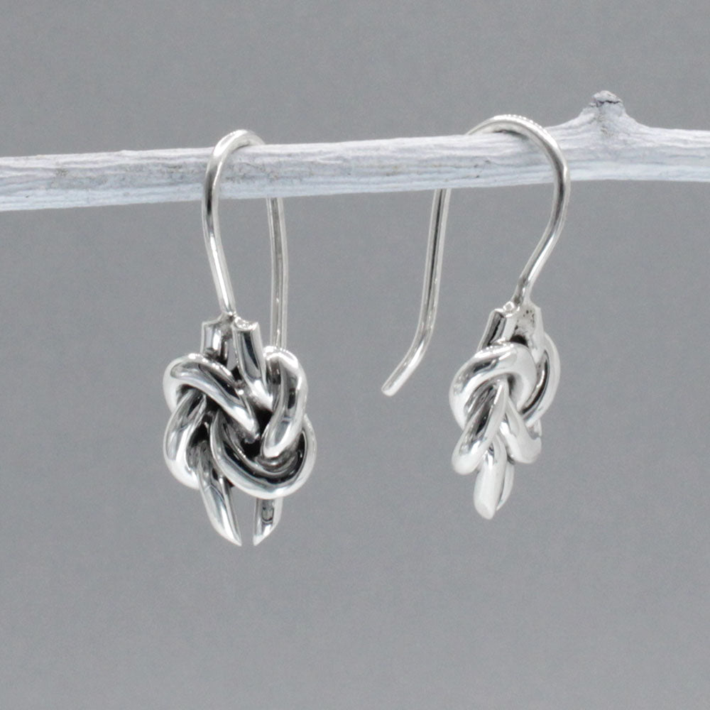 Aran Double Knot Silver Dangle Earrings