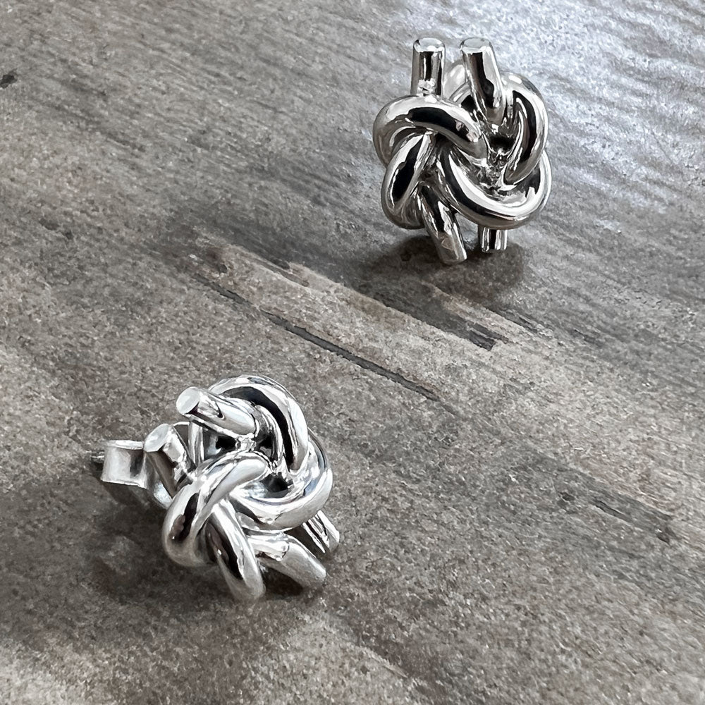 Aran Double Knot Silver Stud Earrings