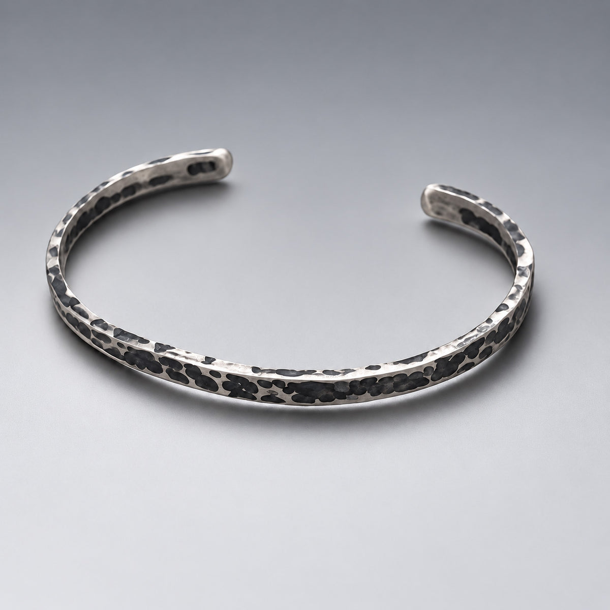 Aran Hammered Matte Oxidised Silver Cuff Bracelet