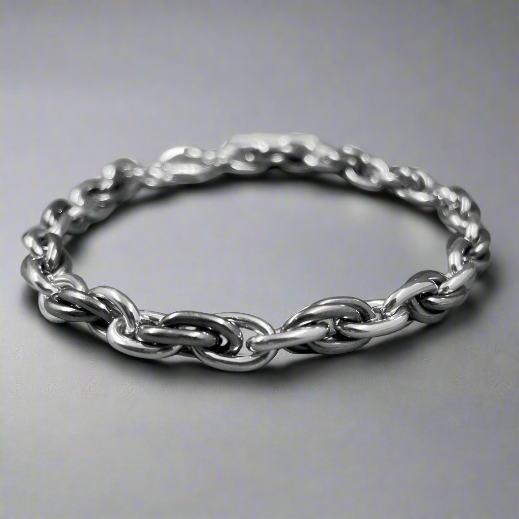 Aran Oxidised Triple Interlock Silver Bracelet