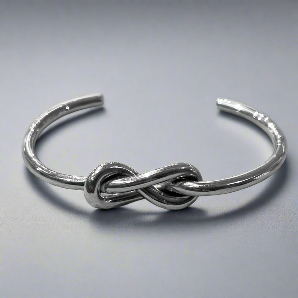 Aran Thick Infinity Knot Silver Cuff Bracelet