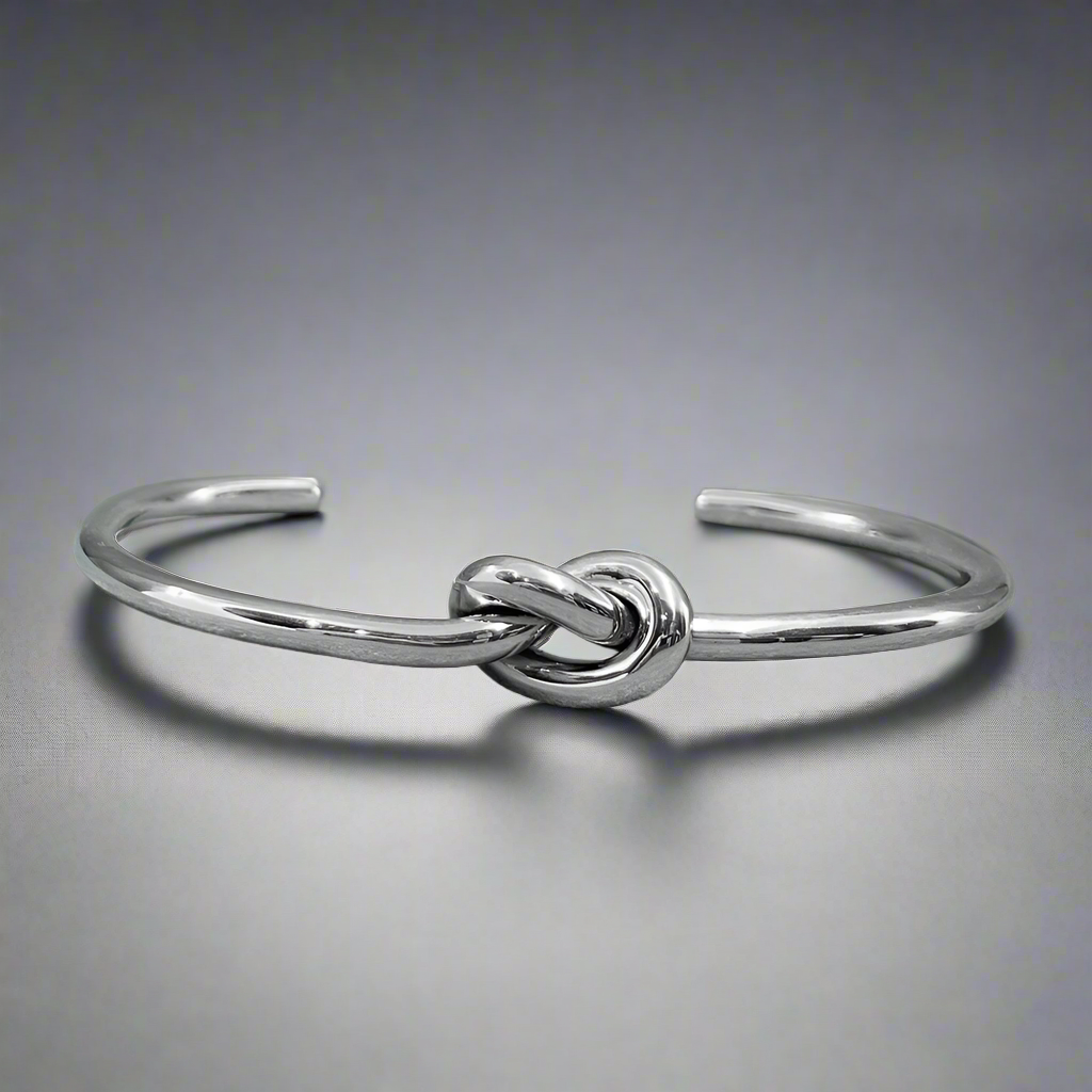Aran Thick Single Knot Silver Cuff Bracelet