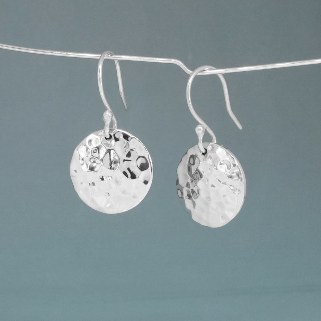 Artemis Disc Hammered Silver Dangle Earrings