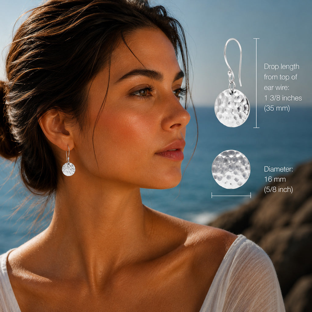 Artemis Disc Hammered Silver Dangle Earrings