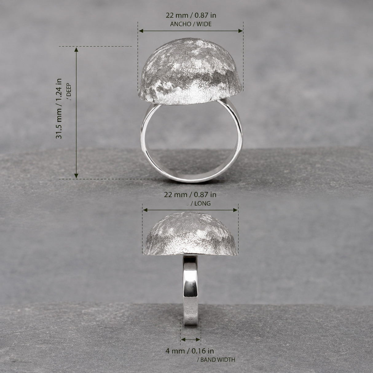 Artemis Glitter Hammered Dome Silver Adjustable Ring