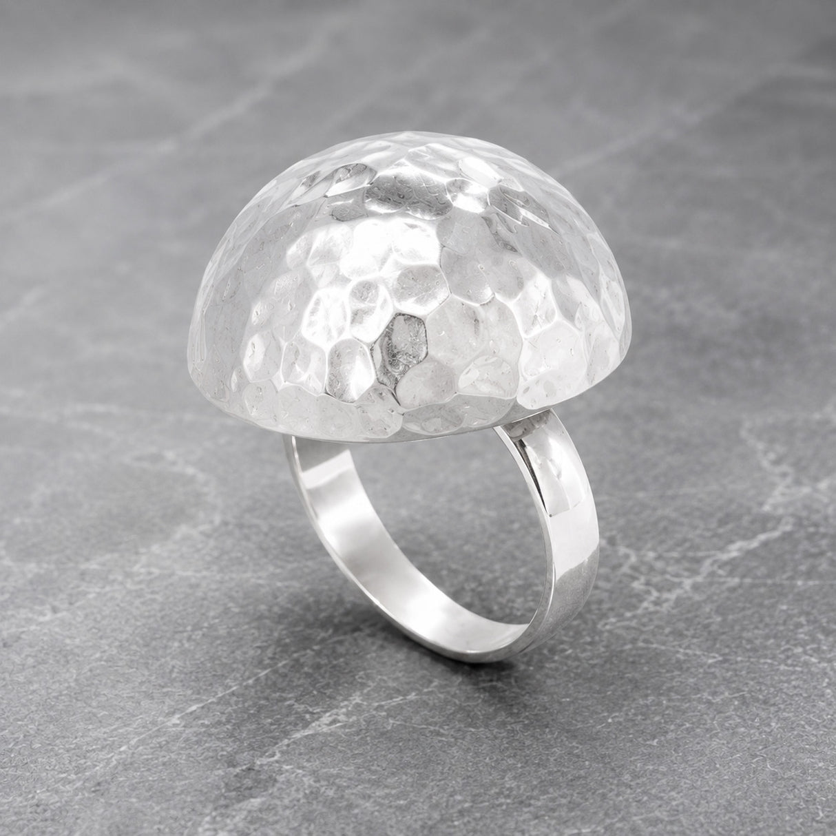 Artemis Hammered Dome Silver Adjustable Ring
