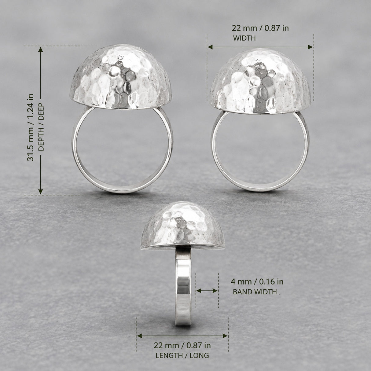 Artemis Hammered Dome Silver Adjustable Ring