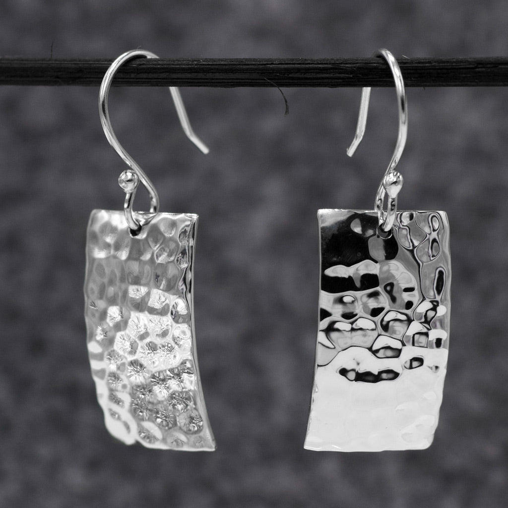 Artemis Rectangle Hammered Silver Dangle Earrings
