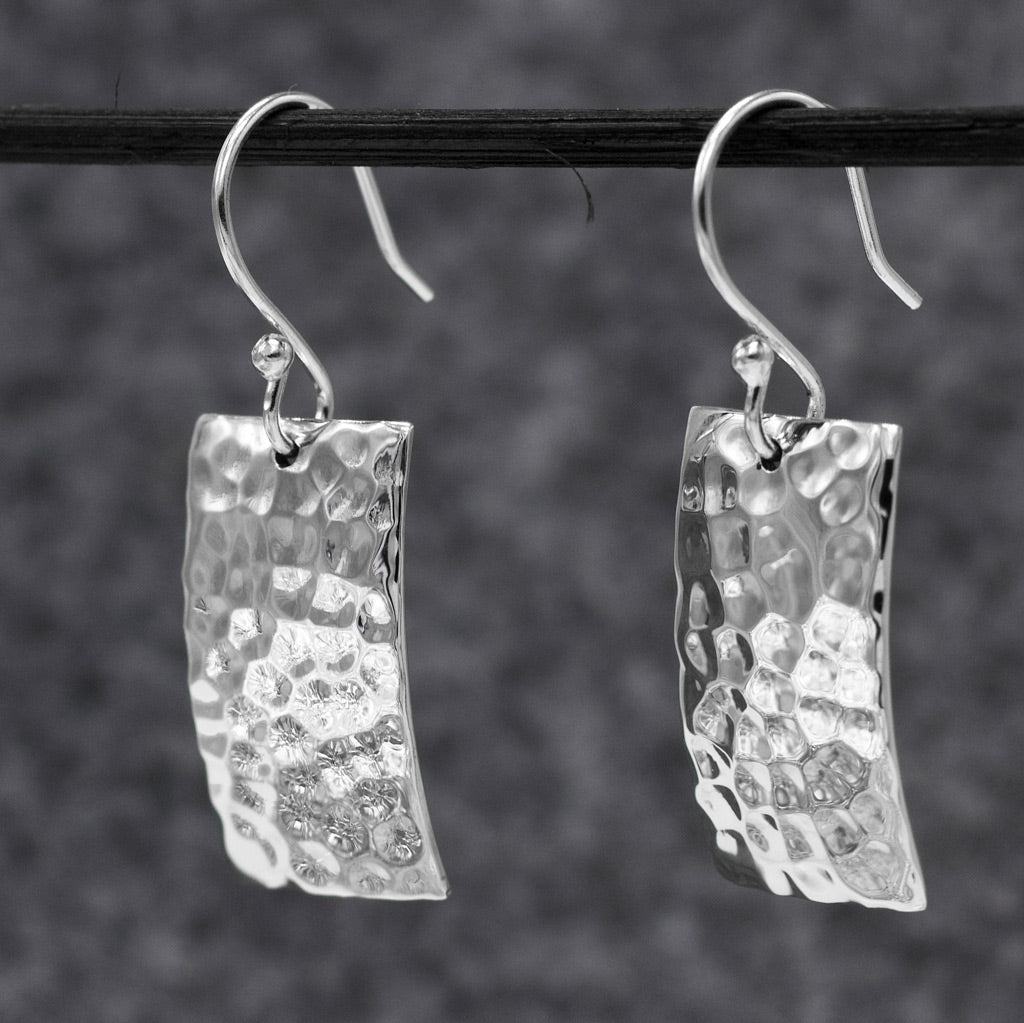 Artemis Rectangle Hammered Silver Dangle Earrings