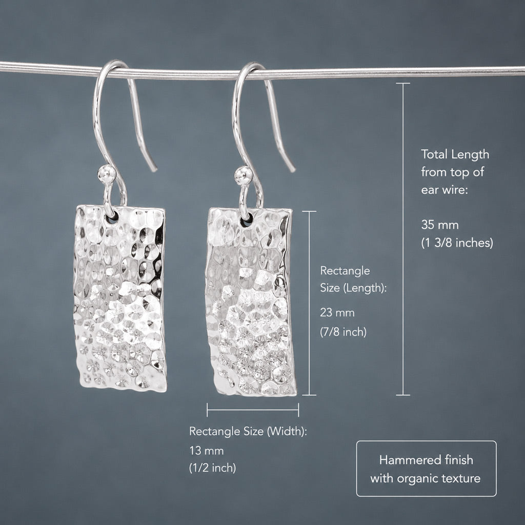 Artemis Rectangle Hammered Silver Dangle Earrings