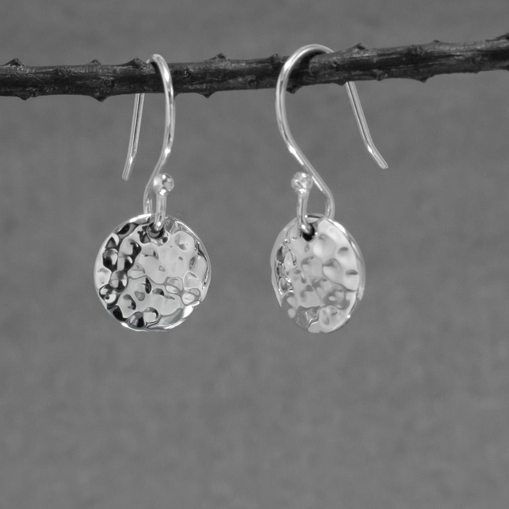 Artemis Small Disc Hammered Silver Dangle Earrings