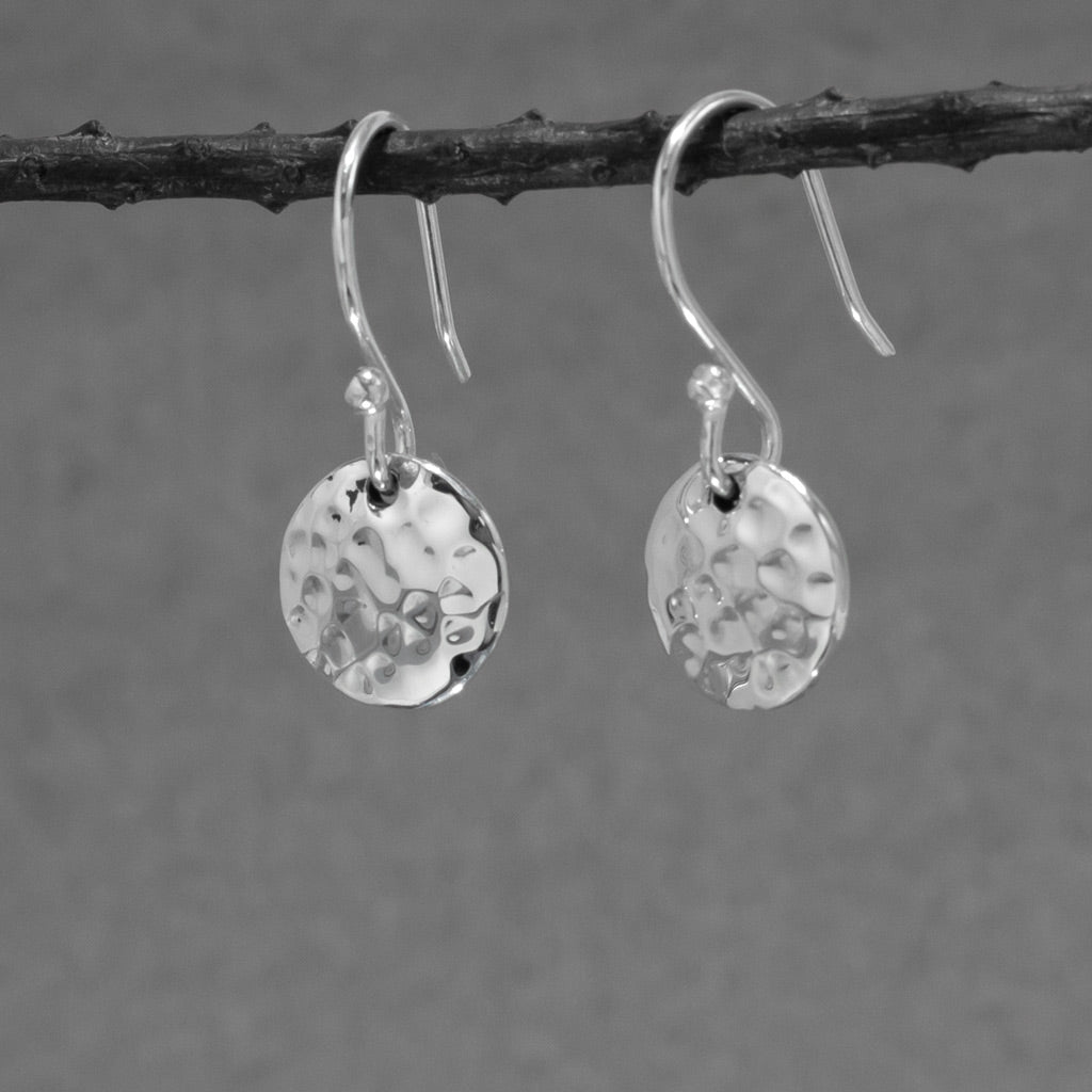 Artemis Small Disc Hammered Silver Dangle Earrings