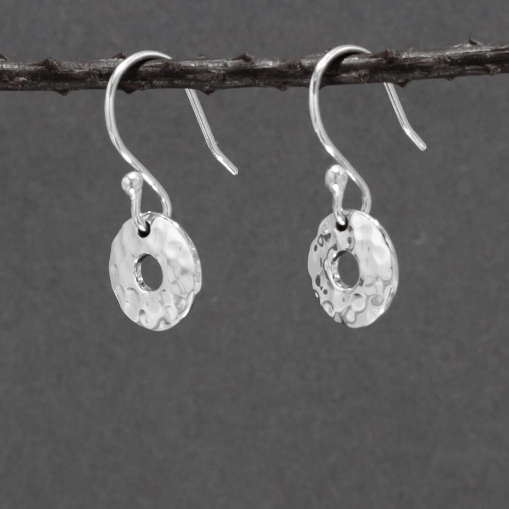Artemis Small Off-Center Disc Hammered Silver Dangle Earrings