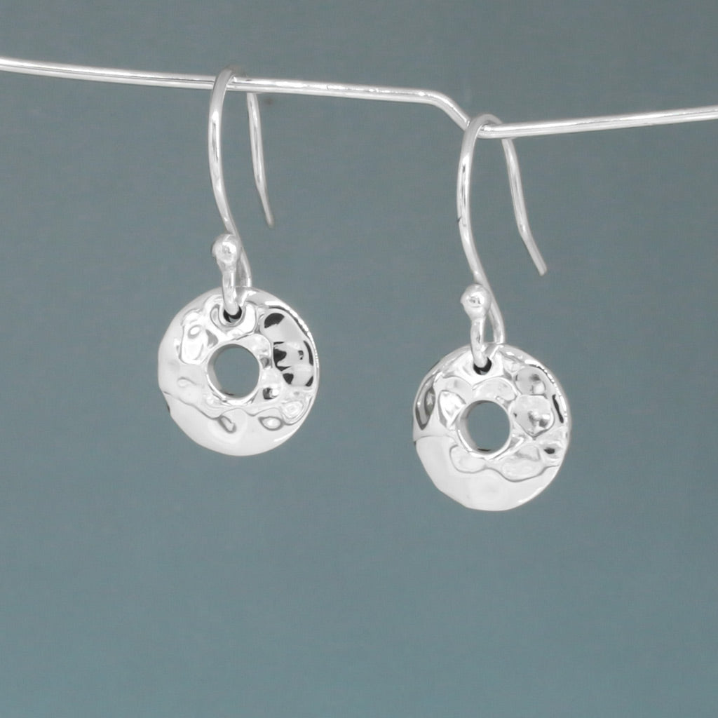 Artemis Small Off-Center Disc Hammered Silver Dangle Earrings