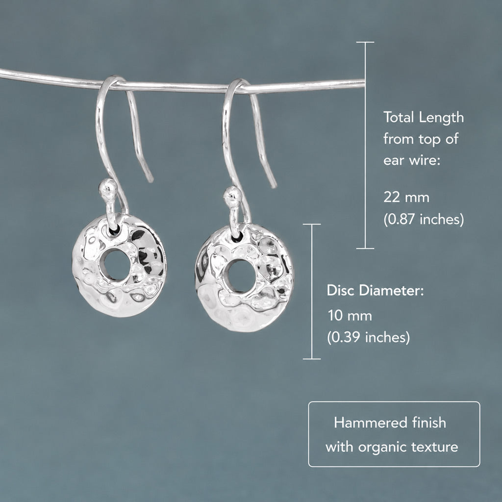 Artemis Small Off-Center Disc Hammered Silver Dangle Earrings
