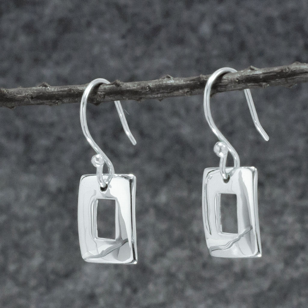 Artemis Small Off-Center Rectangle Silver Dangle Earrings