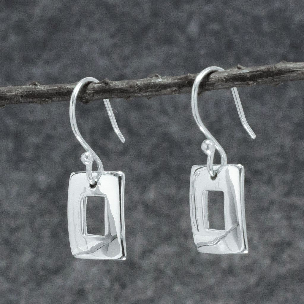 Artemis Small Off-Center Rectangle Silver Dangle Earrings