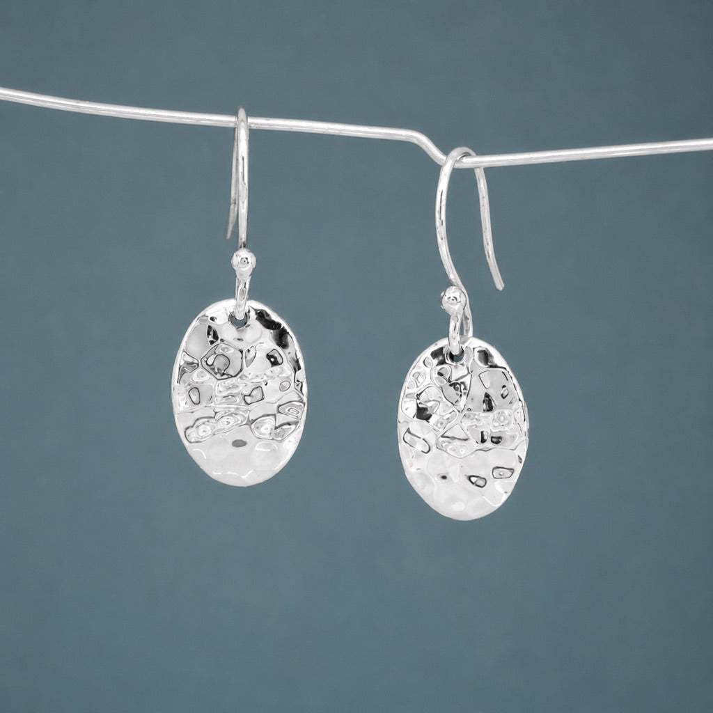 Artemis Small Oval Hammered Silver Dangle Earrings