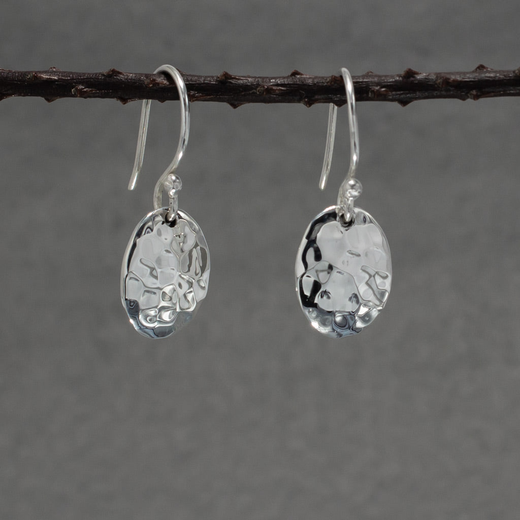 Artemis Small Oval Hammered Silver Dangle Earrings
