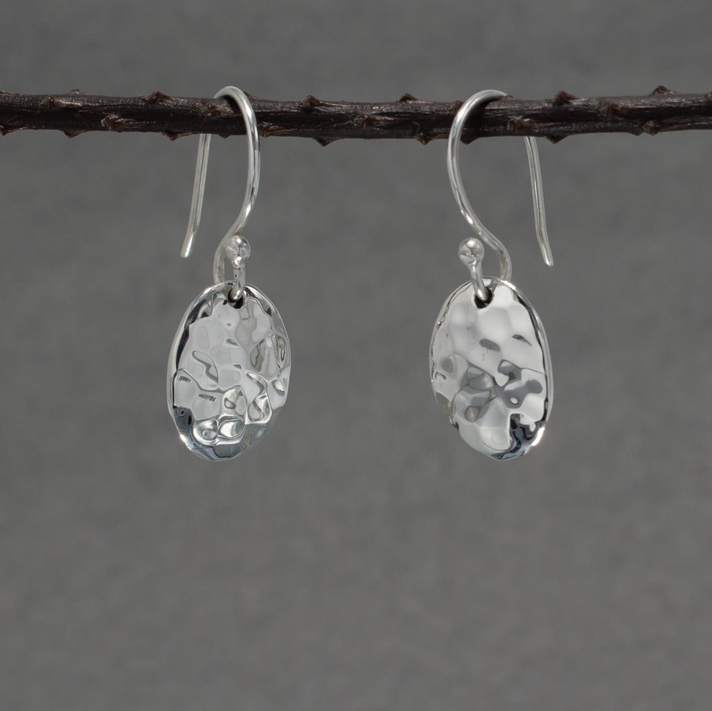 Artemis Small Oval Hammered Silver Dangle Earrings