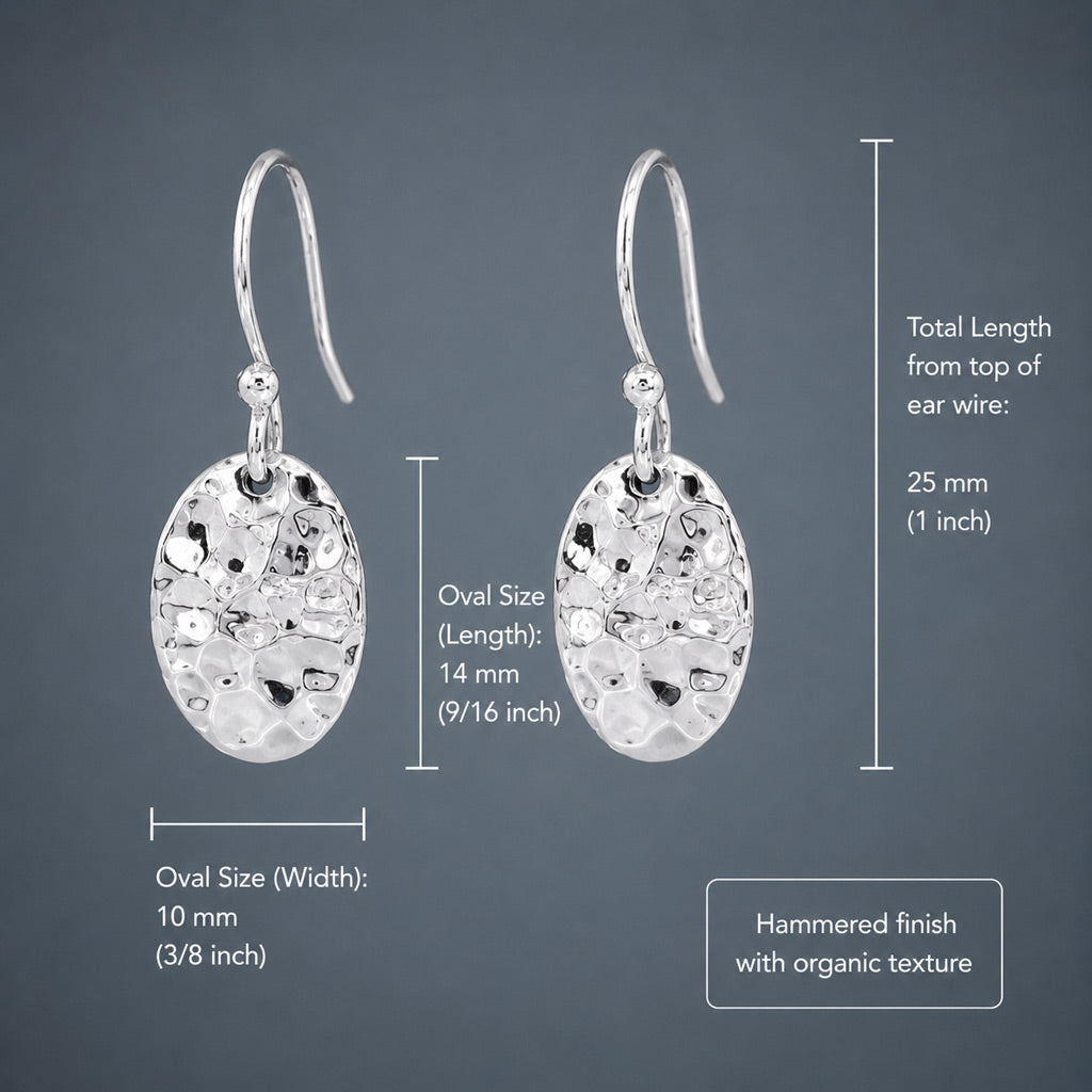 Artemis Small Oval Hammered Silver Dangle Earrings
